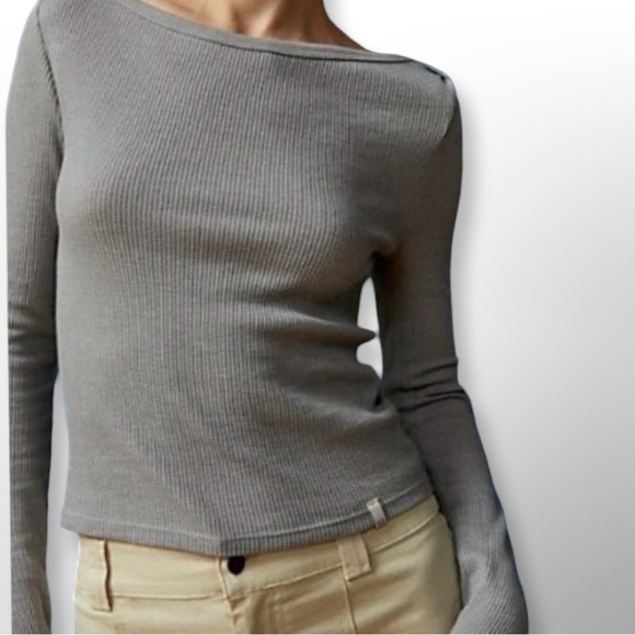 BDG Urban Outfitters Willow Thermal Grey Boatneck Top Size XS - Picture 2 of 11